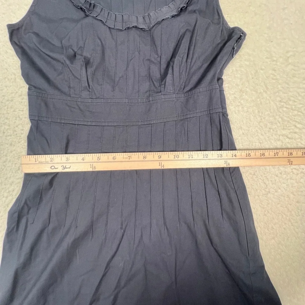 Tory Burch Pleated Sheath Dress Size 2 Navy Blue Sleeveless Ruffle Trim Preppy